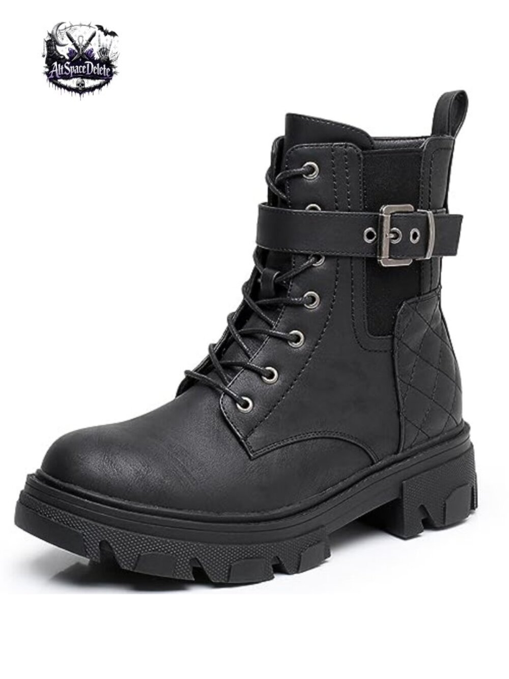 Combat Boots Lace Up Ankle Booties Faux Leather Lug Sole Chunky Low Heel